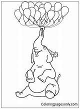 Elephant Happy Balloons Coloring Birthday Pages Color sketch template