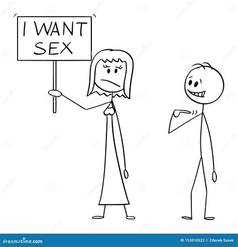 Vector Cartoon Of Frustrated Woman Holding I Want Sex Sign Man Offers