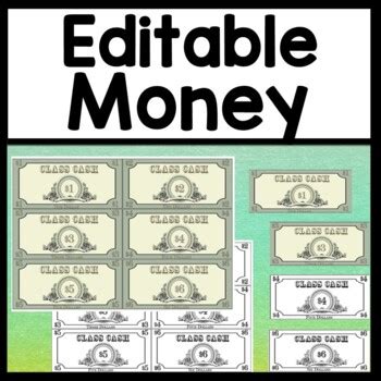 editable classroom money template  bills editable money tpt