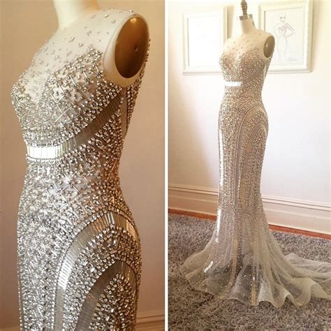 2016 Luxury Beaded Robes Abendkleider Silver Rhinestone Gowns Formal