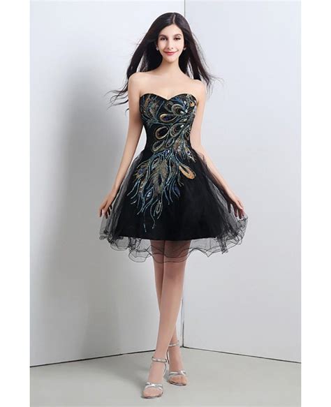 special black short embroidery homecoming dress for