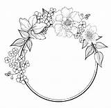Flower Drawing Border Floral Coloring Wreath Pages Circle Rose Flowers Drawings Borders Draw Color Outline Embroidery Colouring Silhouette Simple Frames sketch template