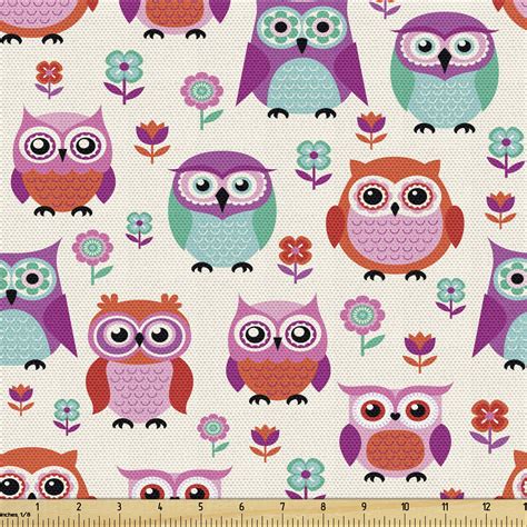 owls fabric   yard upholstery owls happy hipster modern repeated