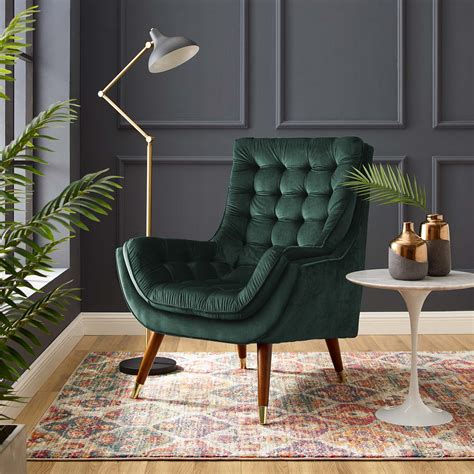 suggest button tufted upholstered velvet lounge chair green  modway