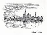 Chicago Drawing Skyline Pen Ink Sunset sketch template