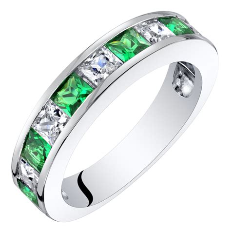 oravo  ct princess cut green simulated emerald  eternity ring  sterling silver