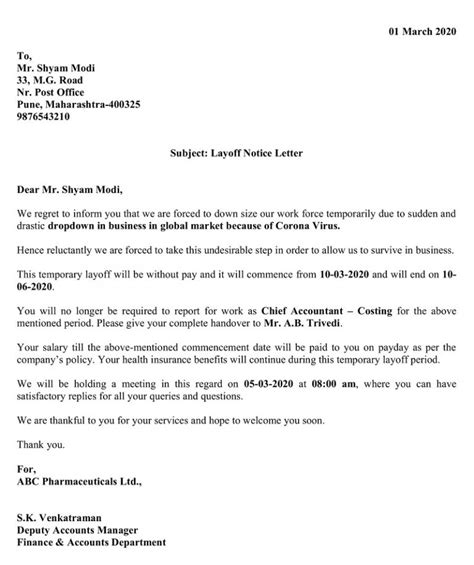 layoff notice letter excel template exceldatapro