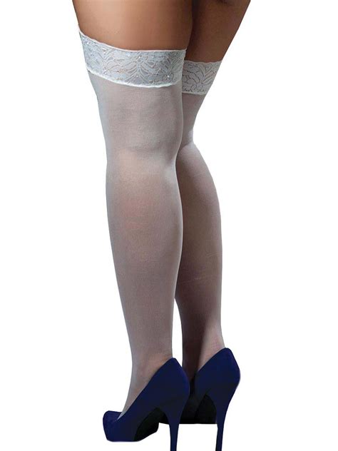 women plus size full figure sheer lace top thigh high stockings ebay