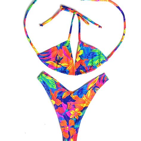 Thong Bikini Floral Bikini Set Bathing Suits Women Etsy