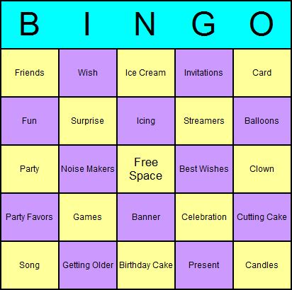 birthday bingo cards  printable