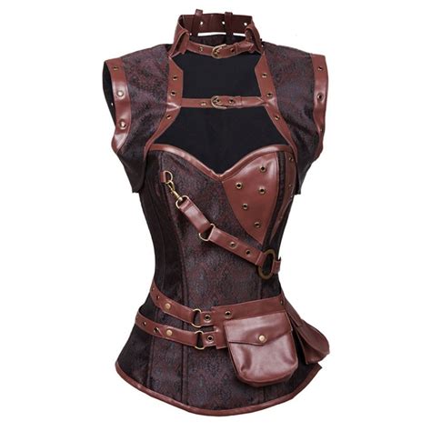 steampunk corset and bustier black brocade sexy cupless vest corset