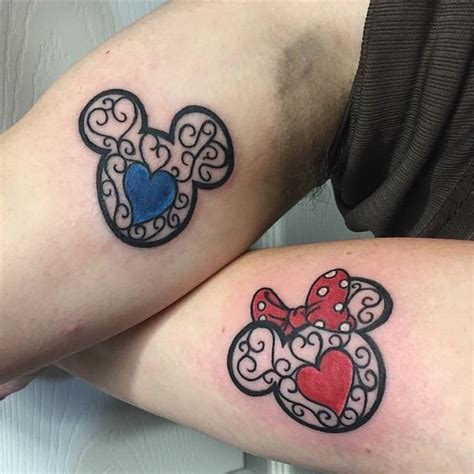 Colorful Mickey And Minnie Mouse Faces Matching Couple
