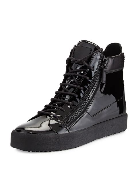 Giuseppe Zanotti Men S Patent Leather High Top Sneaker Black