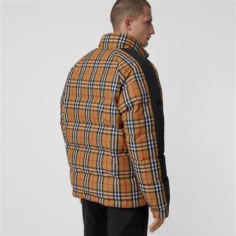 reversible vintage check  filled puffer jacket  antique yellow men burberry united states