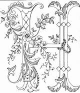 Alphabet Monogram Letters Embroidery Letter Pages Lettering Patterns Printable Coloring Fancy Vintage Letras Illuminated Designs Pattern Adults Color Hand Adult sketch template