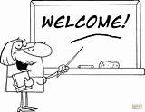 Coloring Welcome Teacher Board School Pages Chalk Pointer Displayed Text Woman Printable Back Drawing sketch template