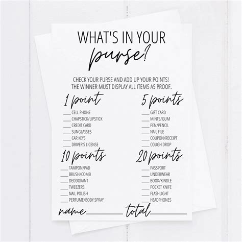 whats   purse game  printable purse game bridal shower