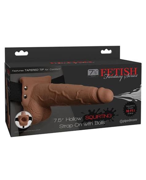 Fetish Fantasy 7 5 Inches Hollow Squirting Strap On With Balls Tan On