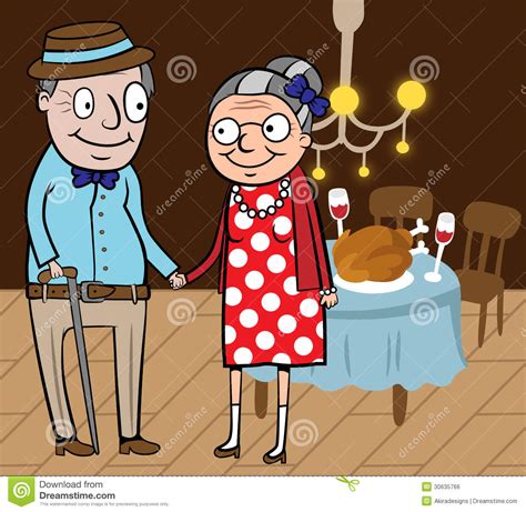 Happy Old Couple Celebrate Thanksgiving Day Stock Vector