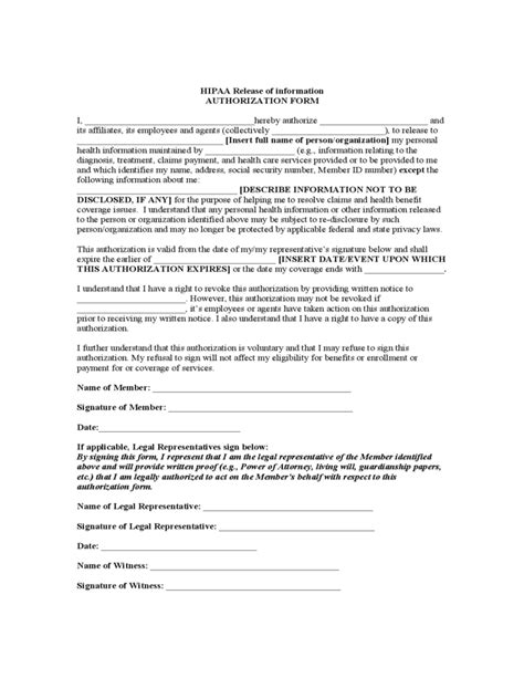 Hipaa Authorization Sample Form Free Download