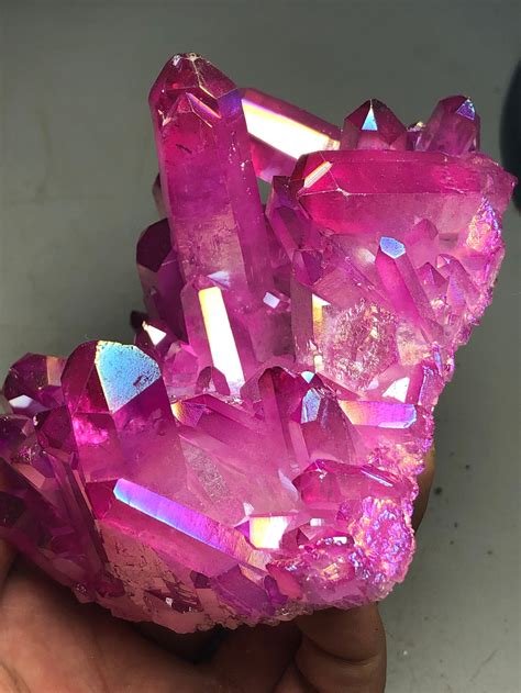 deep pink quartz crystal titanium coating crystal etsy