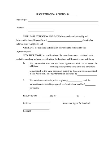addendum  tenancy agreement template