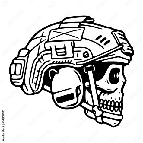skull   tactical military helmet logo black white background stock