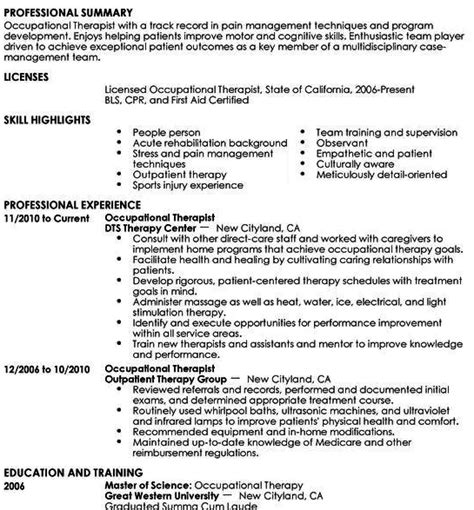 occupational therapy resume template  tips   hired