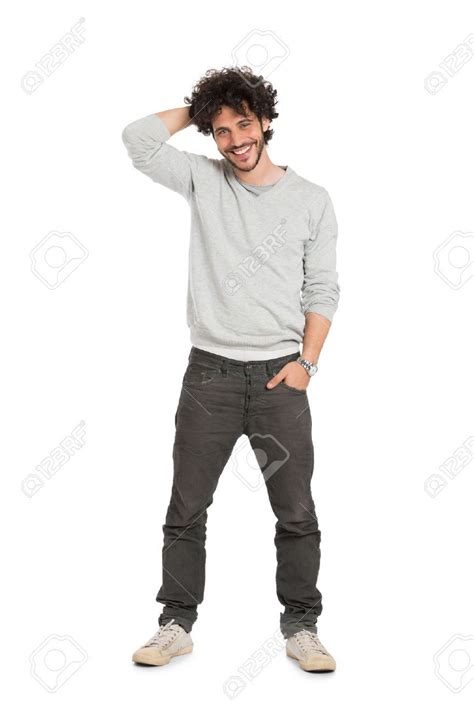 portrait  happy young man standing  white background man standing stock  people