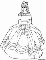 Coloring Princess Pages Gown Ball Dress Printable Drawing Shoulder Off Gowns Dresses Print Wedding Template sketch template