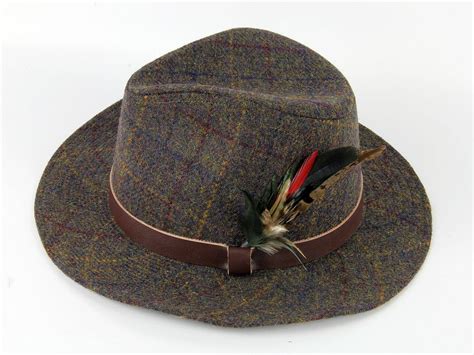 tweed fedora country hat  choice  feather hat mount