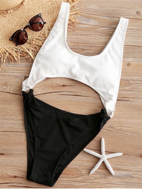 Ribbed Cutout One Piece Bathing Suit White M