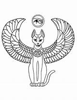 Egyptian Coloring Pages Cat Egypt Tattoo Gods Ancient Angel Hieroglyphics Drawing Bastet Mummy Goddess Winged Cats Printable Color Eye Sign sketch template