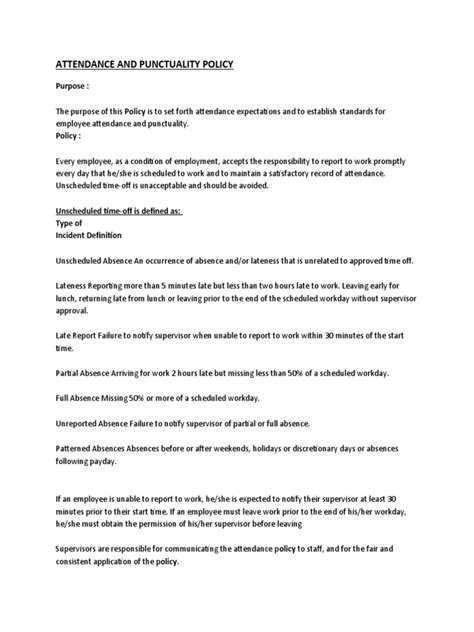 attendance  punctuality policy