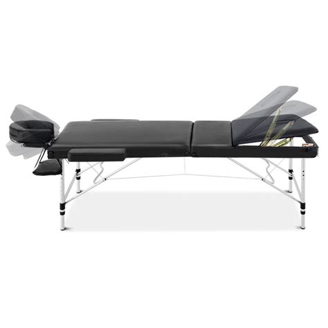 Livemor 3 Fold Portable Aluminium Massage Table Black