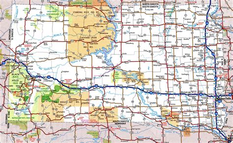 laminated map large detailed roads  highways map  south dakota
