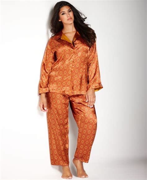 lyst jones  york  size printed satin pajama set  orange