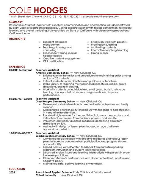 assistant teacher resume   professional resume writing