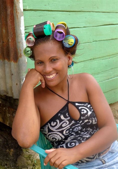Dominican Beauty In Hair Rollers Samana Peninsula Dominican Republic