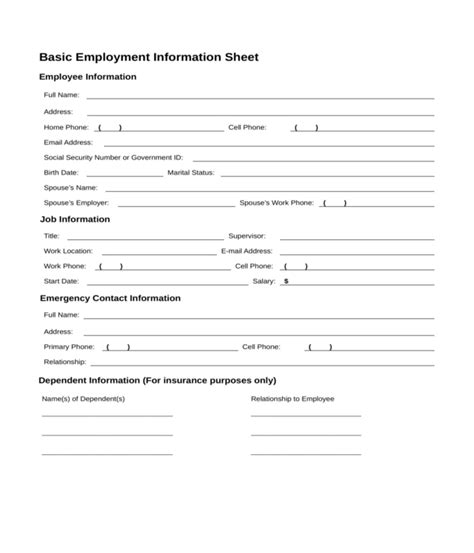 employee information forms   ms word