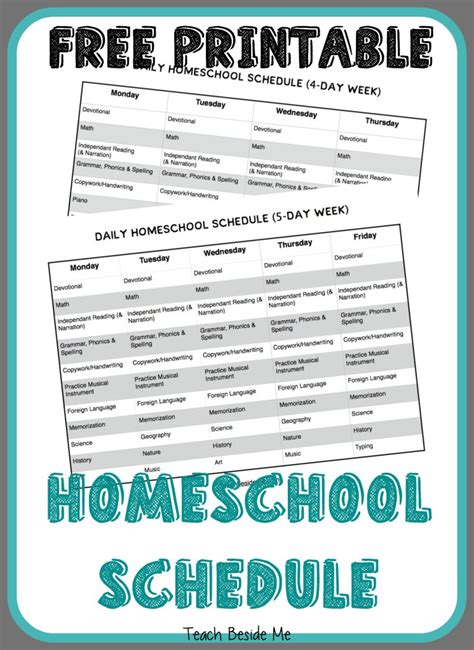 printable homeschool daily schedule template theperfectreti