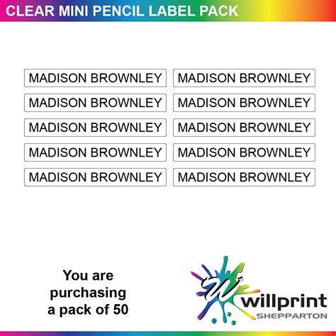 clear mini pencil label pack  pack willprint shepparton