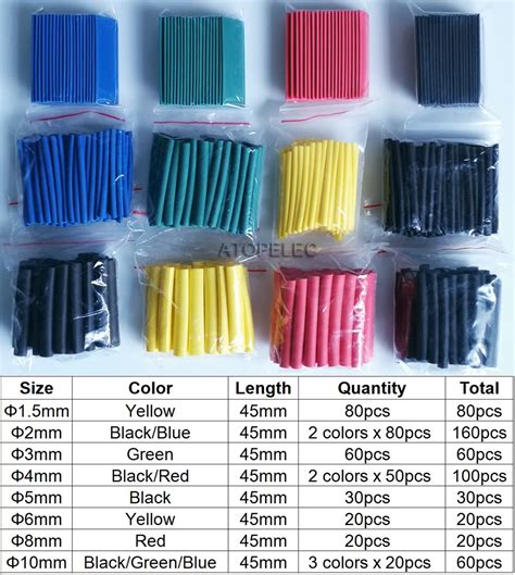 pcs polyolefin  heat shrink tubing assorted insulation shrinkable cable sleeve colourful