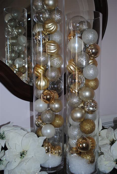 christmas holiday ideas ornament filled glass vase