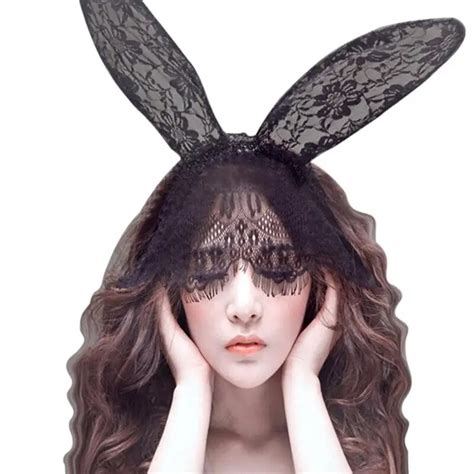 Women Lady Halloween Bunny Rabbit Ears Hairband Lace Veil Costume
