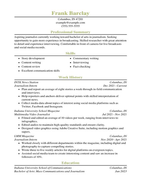 current college student resume examples