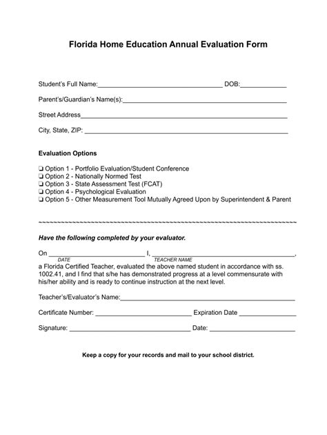 fl home education annual evaluation form fill  sign printable