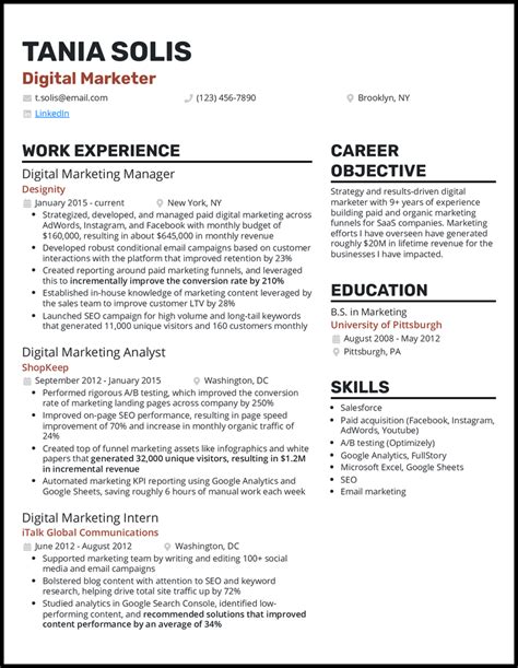 digital marketing resume examples