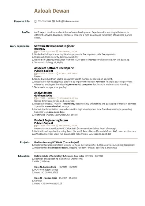 software development engineer  amazon resume template kickresume