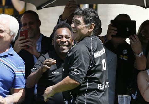 diego maradona and pele at football match organised by watchmaker